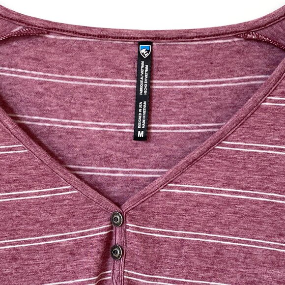 Kuhl Womens Lisette Short Sleeve V-Neck Henley Shirt Size M Striped Tee UPF 50+ - Picture 4 of 15
